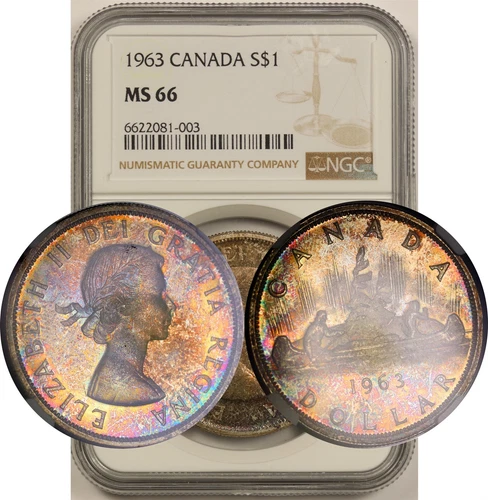 1963 Canada $1 NGC MS 66 Silver Dollar Multi Color Tone
