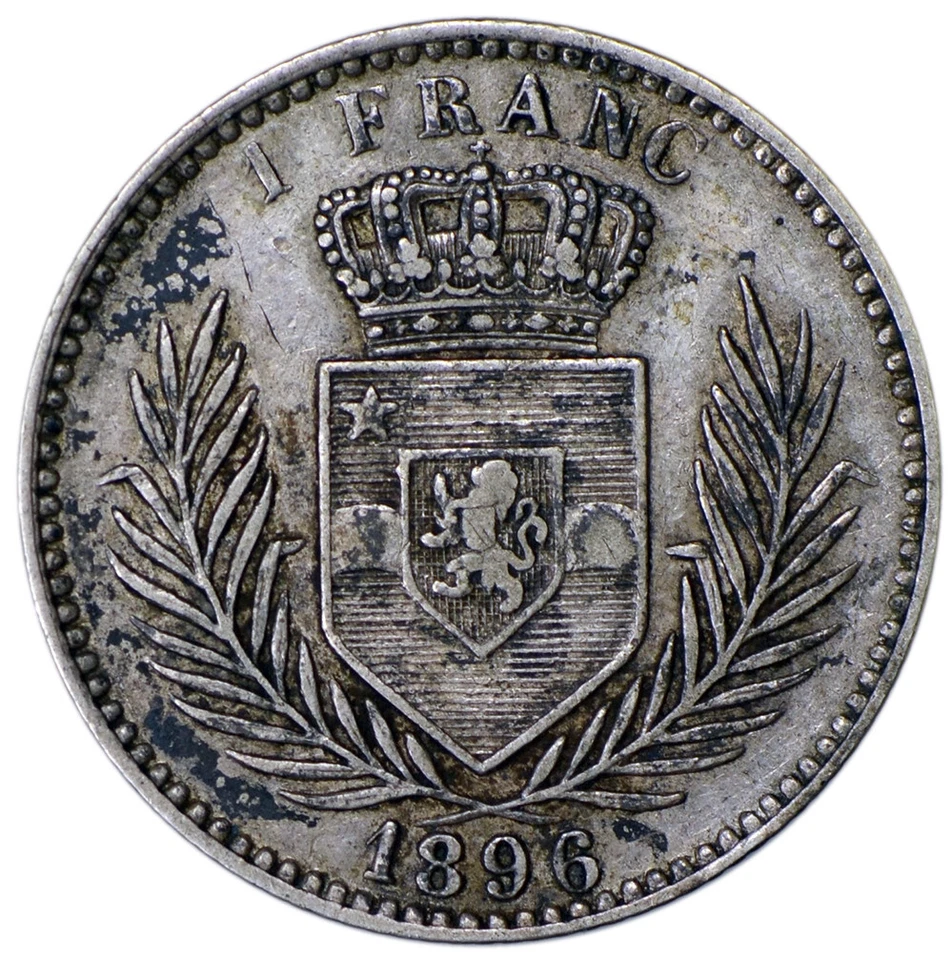 CONGO FREE STATE 1 Franc 1896 XF Leopold II   - Image 2 of 2