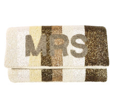 MRS Purse Clutch Beaded White Gold Bride Bridal Wedding Gift Cross body
