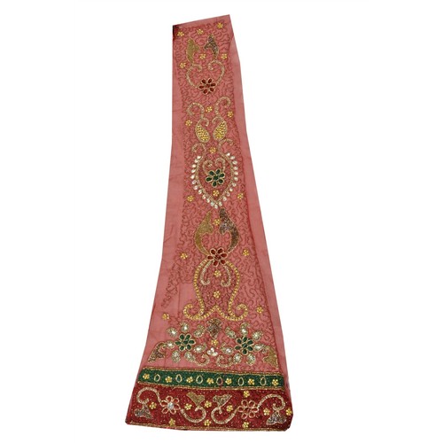Sanskriti Vintage Design Fabric Hand Beaded Indian Dark Red Patch Work Decor - Picture 2 of 10