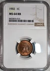 NGC MS-64 RB 1902 Indian Head Cent, Razor-Sharp, Red-Brown specimen.