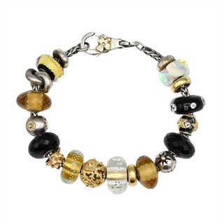 VINTAGE DESIGNER TROLLBEADS MURANO GLASS CHARM BRACELET 18K GOLD STERLING SILVER