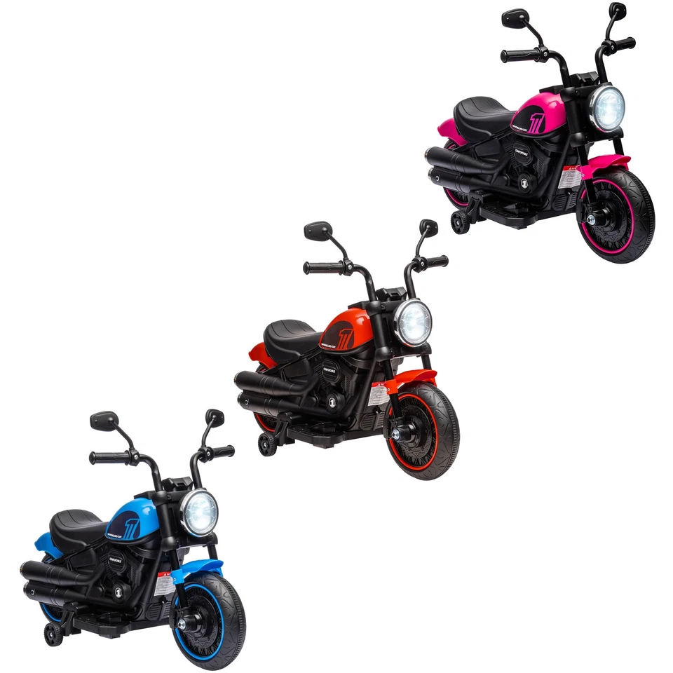 6V Kids Motorcycle w/ Training Wheels, One-Button Start