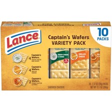 Lance Sandwich Crackers, Captain's Wafers, Variety Pack, 10 Individual Packs, 6