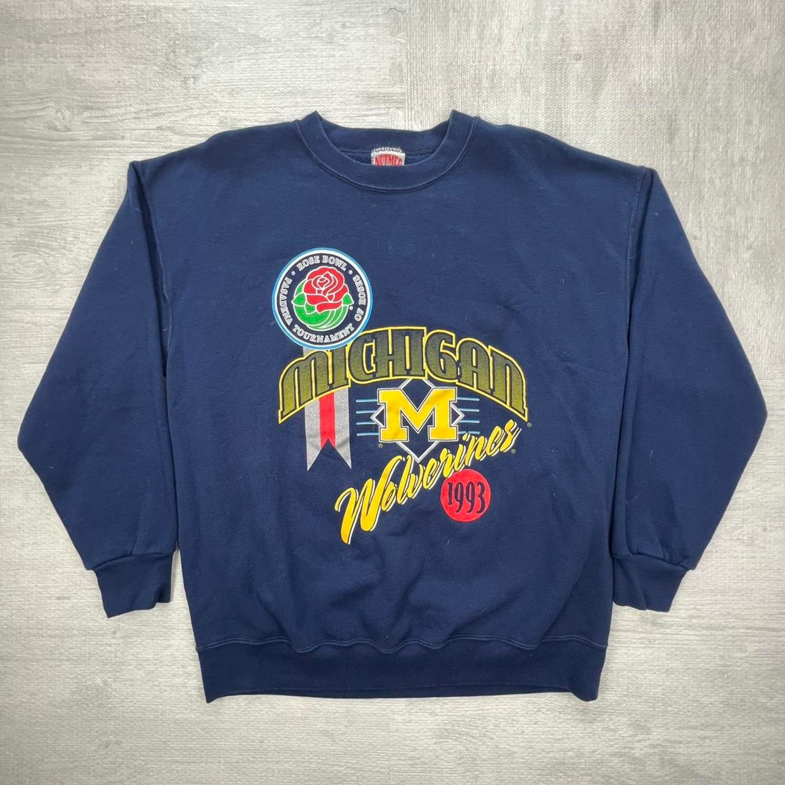 Vintage 90s 1993 Michigan Wolverines Rose Bowl Sweatshirt Size: XL Blue Yellow
