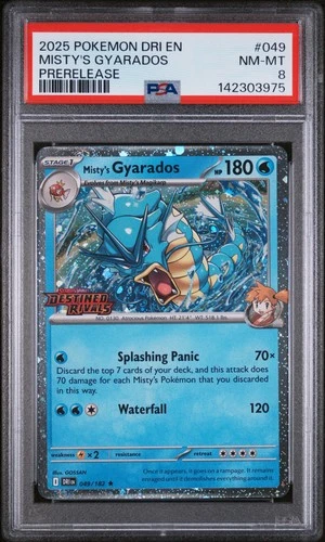 2025 POKEMON DRI EN-DESTINED RIVALS PRERELEASE #049 MISTY'S GYARADOS PSA 8