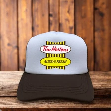 Tim Hortons Donuts Mens Trucker Hat Brown Snapback Canadian Restaurant Retro Cap