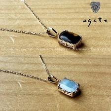 Agete K10 Amber Reversible Charm Mirror Ball Necklace Set Amber Filigree Natural