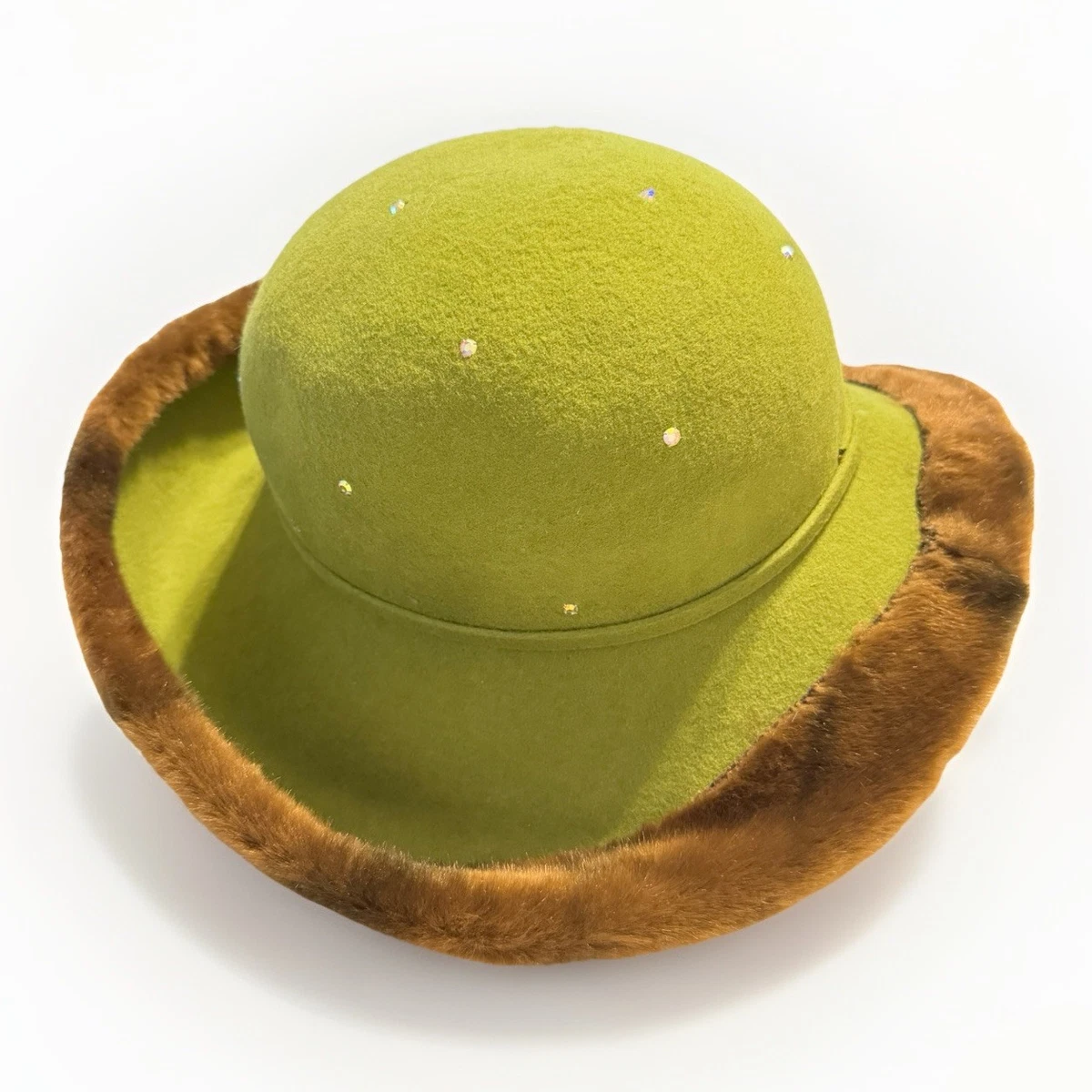 Mr John Classic Vintage Wool Felt Hat Green With Fur Trim  display picture 3