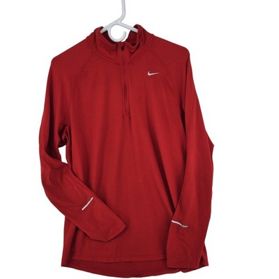 Nike Dri-Fit Running Element Shirt Large Red Quarter Zip Long Sleeve Mens