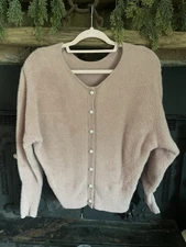 Pink Button-Up Fuzzy Cardigan Sweater
