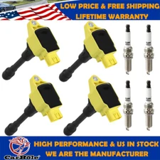 High Performance 4X Spark Plug and Ignition Coils Pack for Infiniti Nissan UF549