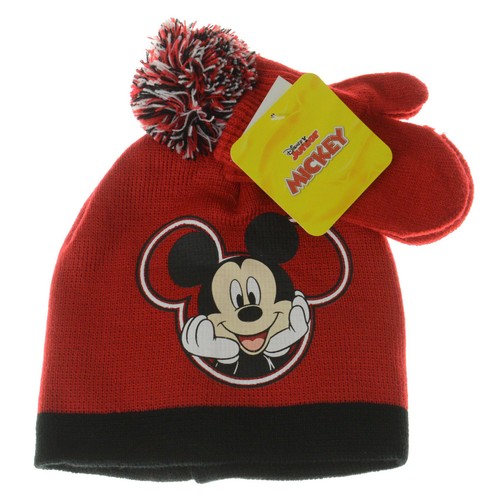 Disney Mickey Mouse Beanie Hat And Gloive Set Hat Black Red Boys Gift Kids - Picture 3 of 4