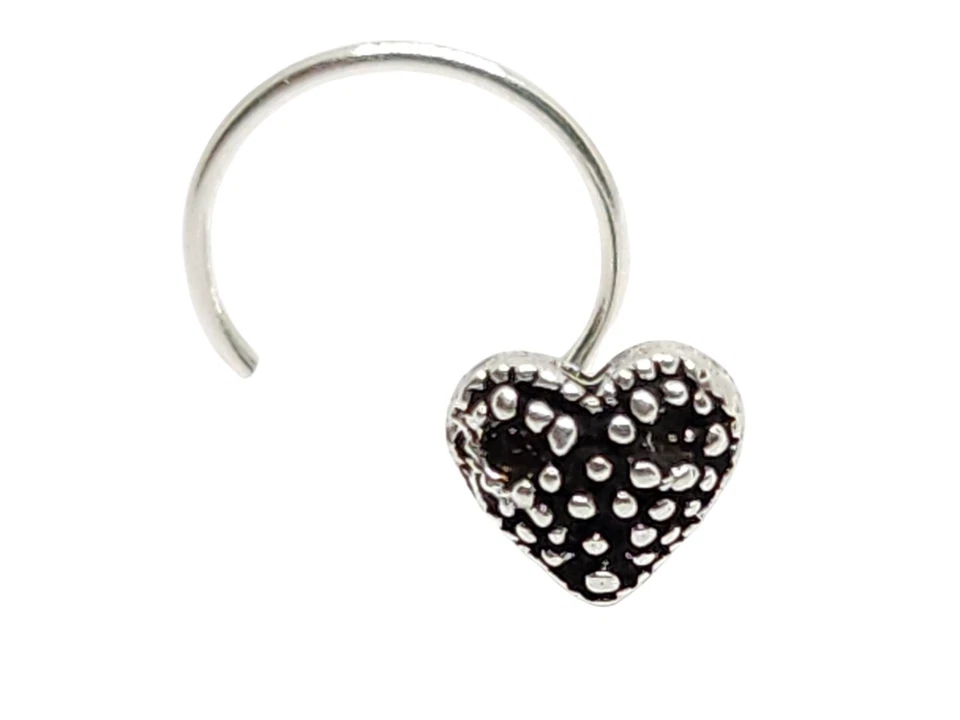 Piercing naso arricciato in argento sterling 925 con borchia cuore fragola 22... - Immagine 2 di 4
