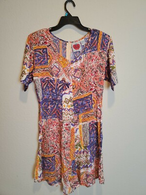 Vintage Rosey Tomato Romper Jumper Size Medium Multicolor Orange/Blue/Yellow