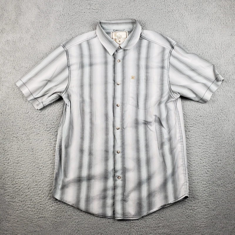 prana striped button up casual cotton polyester blend shirt