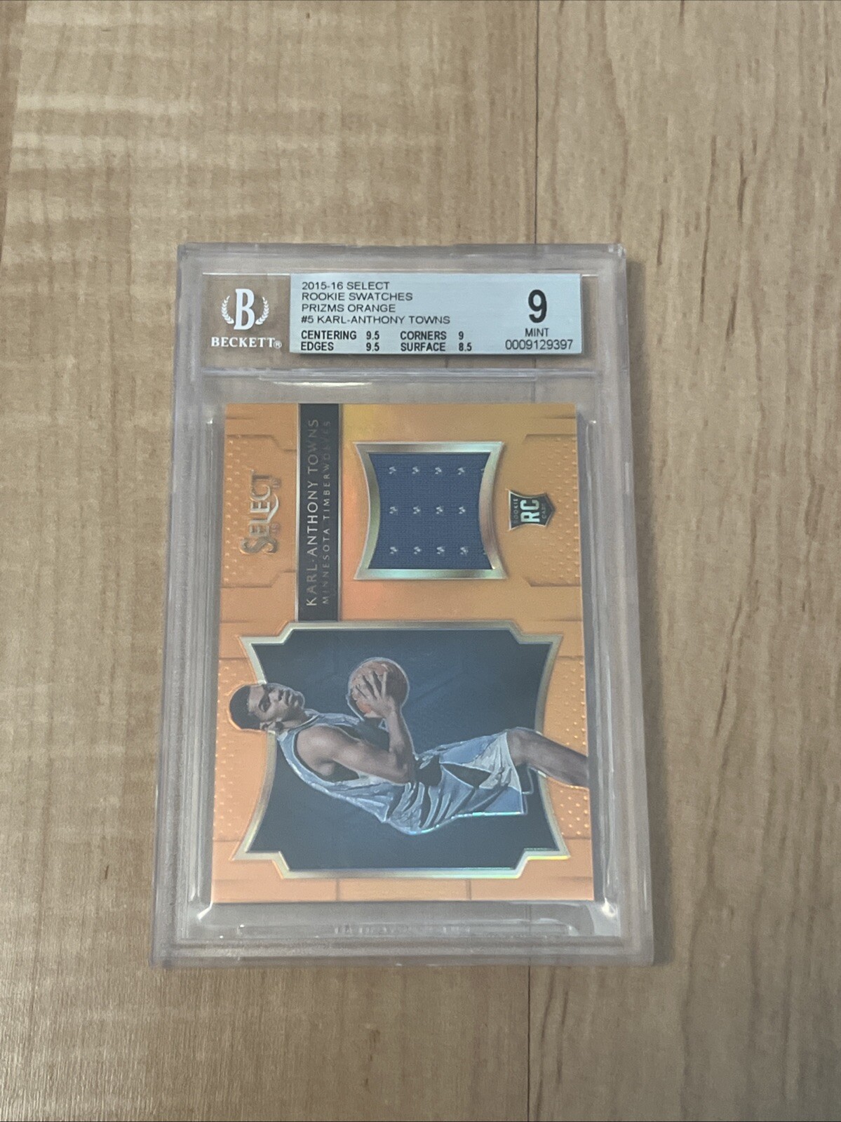 2015-16 Select Prizms Orange Karl Anthony Towns RC Rookie #5 36/60 BGS 9 MINT