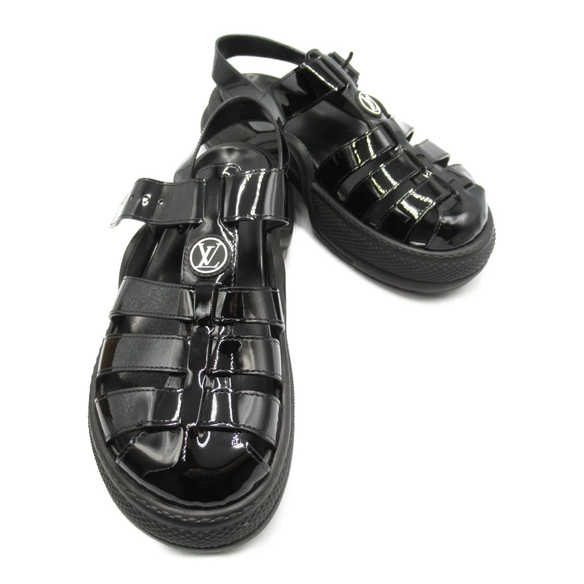 LOUIS VUITTON arc light line Sandals shoes enamel Black Used Women