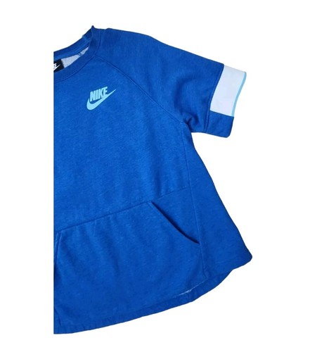Nike Girls Crewneck Pullover Sweatshirt Size XL Logo Swoosh Blue Kangaroo Pocket - Picture 5 of 8