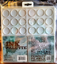 3 RANGER 36-COMPARTMENT INK PALETTES, all inks, hinged lid, clear top, 4-section