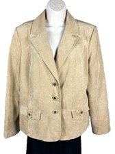Dressbarn Blazer Jacket Size L Tan Corduroy Two Pockets Three Button Career