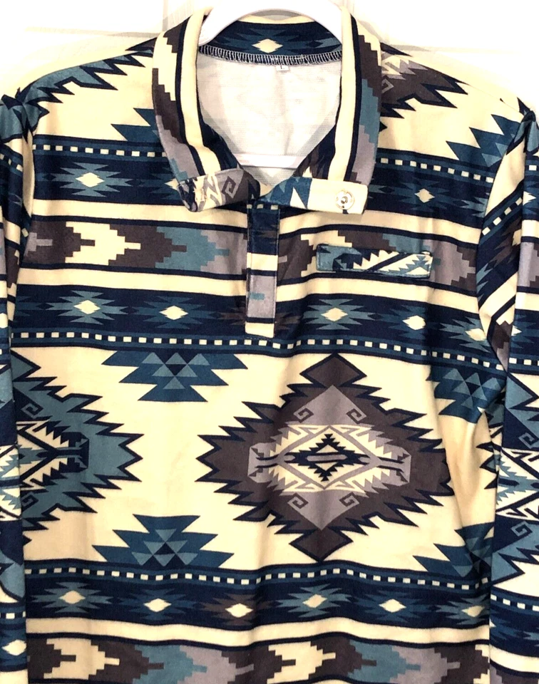 Pullover Azteca Talla L Snap Henley Manga Larga Terciopelo Popover Top Ligero Foto 2 de 4