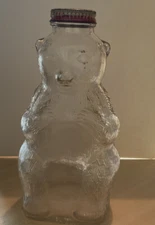 VINTAGE 7 1/4"  SNOW CREST BEVERAGES SALEM MASS  GLASS BEAR BOTTLE BANK. 