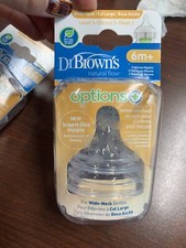 Dr. Browns Natural Flow Wide Neck Silicone Bottle Nipple 6m Level 3 x2 NEW