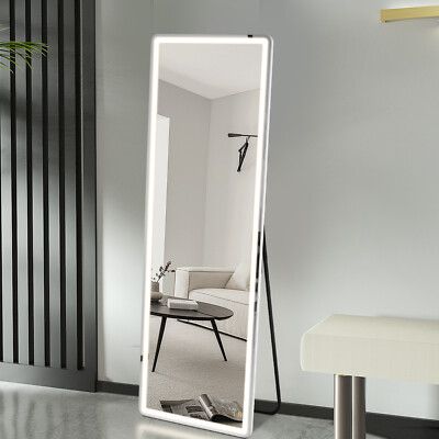 Full Length Mirror Rectangle 3-Color LED Light Standing Leaning Wall Mounted 