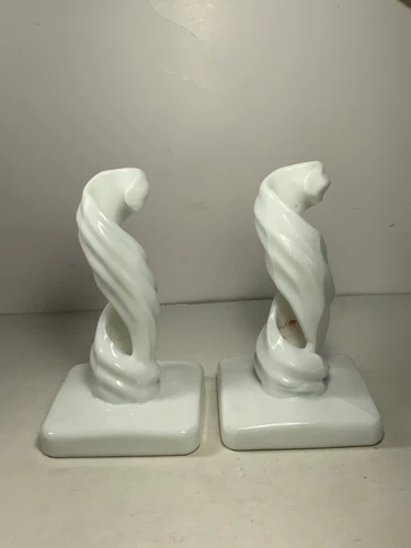 Set of 2 Vintage Westmoreland Milk Glass Lotus Candlestick Holder 7 in.