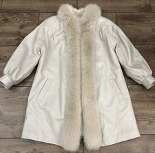 Rare Alaska Fur Gallery Lamb Leather Stroller With Fox Tuxedo Winter White Vtg