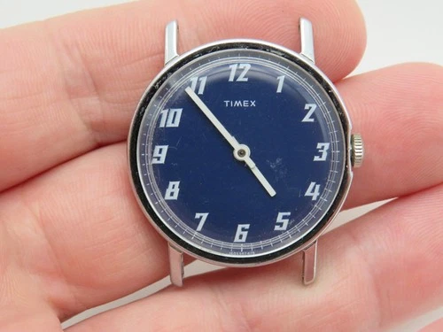 Vintage mens mechanical wrist watch Timex Blue dial running read