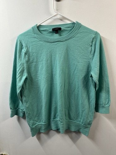 J.Crew 100% Merinowolle Tippi Pullover 3/4 Arm grün Maße A Large