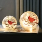 Crackle Glass Ball Cardinal Lamp With Timer - Light Up Red Bird Stained Glass...