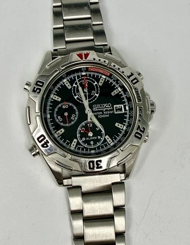 Vintage Seiko Diver 7T32-7F69 Alarm Chronograph Watch Quartz Black Red