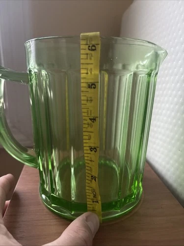 Large Hazel Atlas Pitcher Uranium Glass Depression Glass