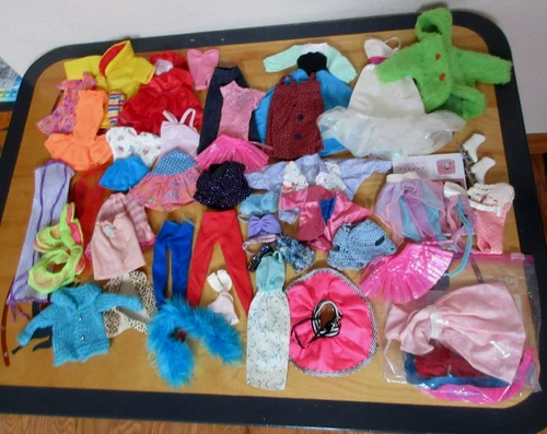 50+Vintage LOT Barbie Clothes Ice Skating Dresses Skirts Leggings Jackets Tops