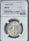 1944-D Liberty Walking Half Dollar NGC MS 64  Brilliant