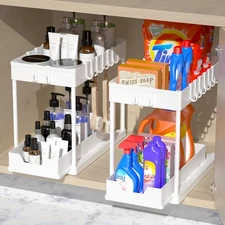 mosala 2 Pack Under Sink Organizers and Storage - 2 Tier Sliding Bathroom Cabine