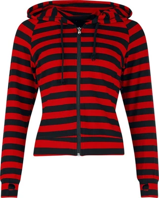 Banned Alternative Kapuzenpullover Damen Cat Ears Striped Hoodie schwarz/rot - Bild 1 von 4