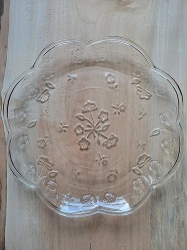 Set of 6 Anchor Hocking Savannah Vintage Clear Glass Embossed Floral Platter 9.5