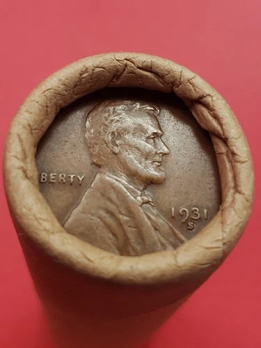 AU 1931-S LINCOLN WHEAT CENT 1924S LINCOLN WHEAT PENNY COIN ROLL ENDS BANKROLLED