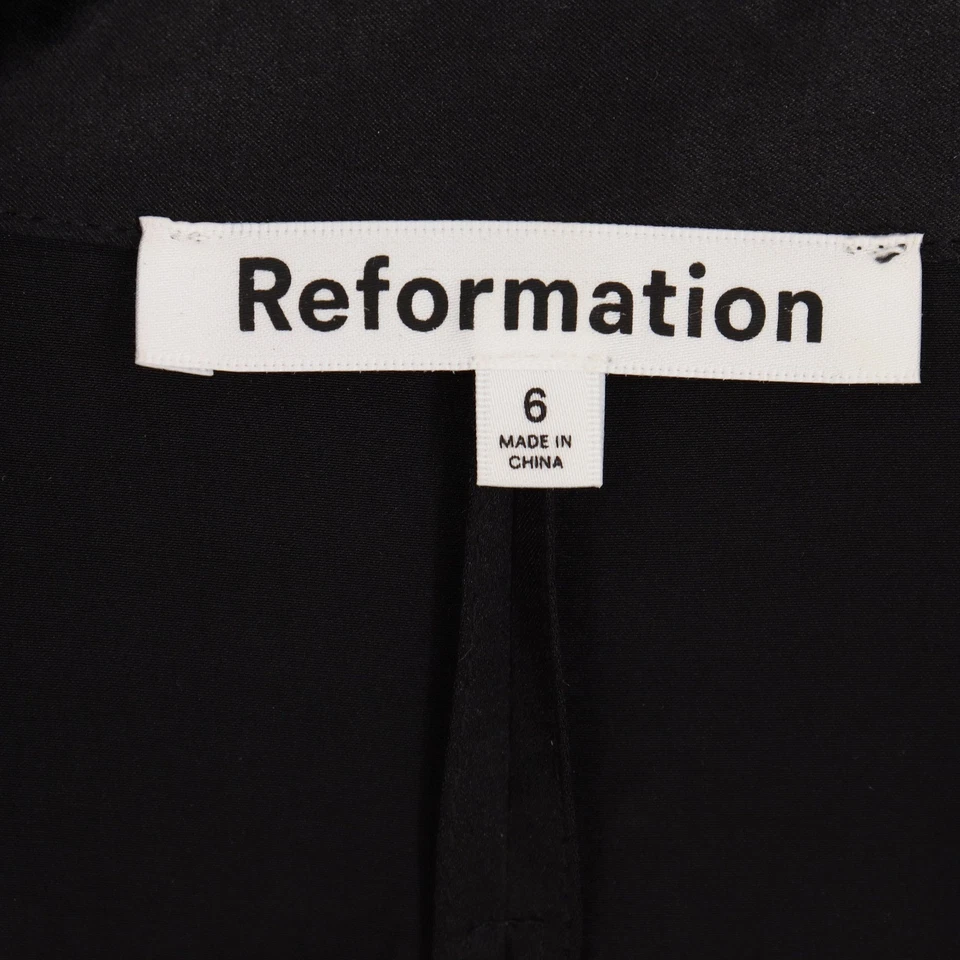 Reformation Alaine Black Silk Mini Dress Women's Size 6 Long Sleeve Collared - Image 4 of 4