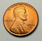 1954 S BIE Error Gem BU Red Lincoln Wheat Cent - Die Chip on 5 UNC