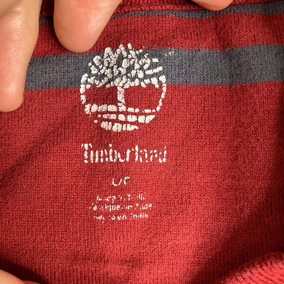 Camisa Timberland Para Hombre Talla L Roja Gris Rayas Algodón Manga Larga Informal Foto 3 de 4