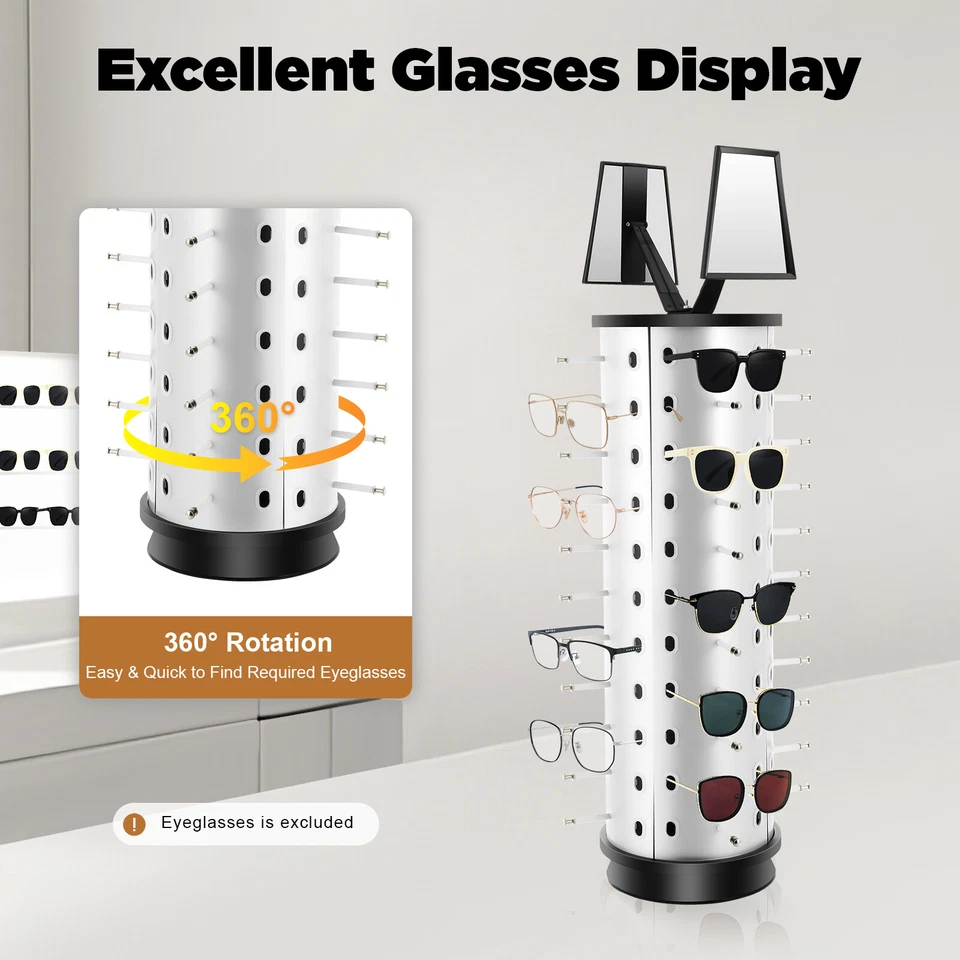 44 Pair Round Sunglasses Display Rack 360° Rotating Sunglass Glass Holder Stand - Image 3 of 4
