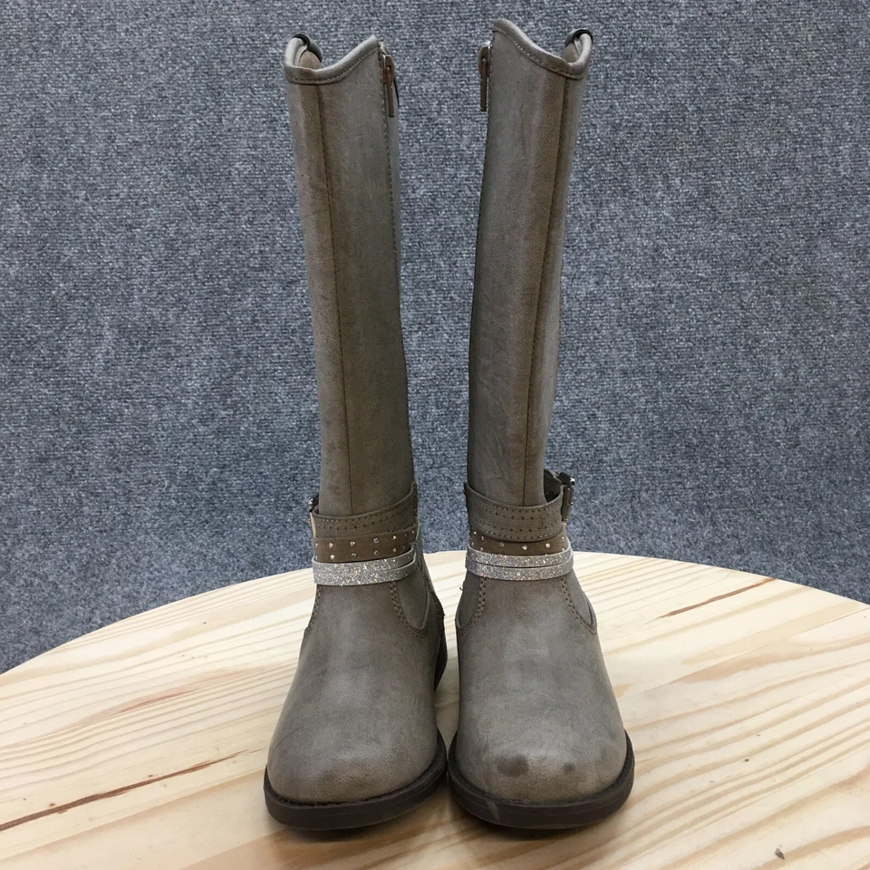 So Boots Youth 13 M Raylene Stone Alto Montar Gris Imitación Cuero Hebilla Cubana Cremallera Foto 4 de 4