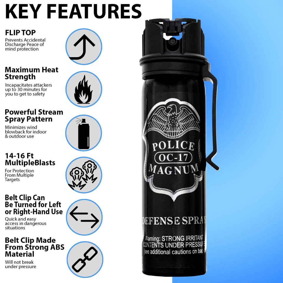 Spray de pimienta POLICE MAGNUM 4 OZ onzas seguridad abatible clip de cinturón GRATIS 1/2 oz spray Foto 3 de 4