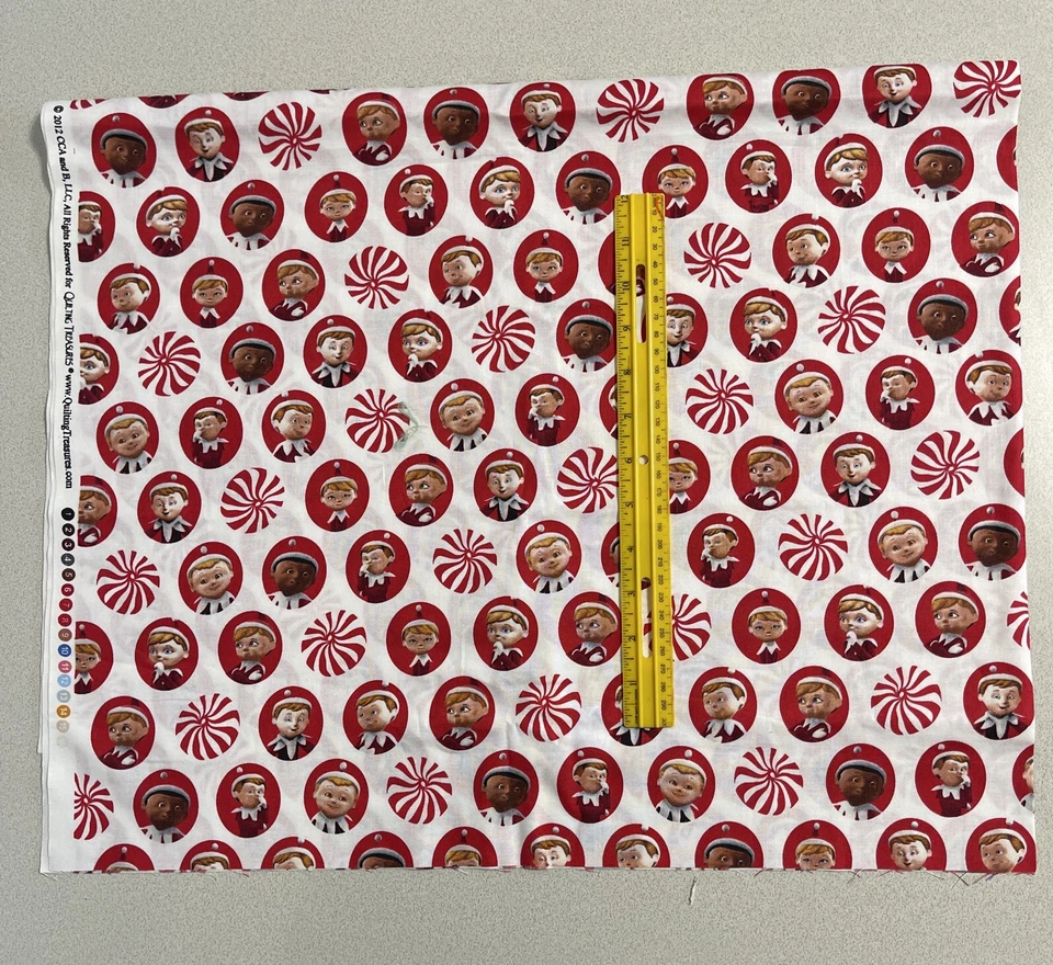 ELF ON THE SHELF Peppermint Cotton Fabric RED Christmas Quilting Treasures 17x44 - Image 4 of 4