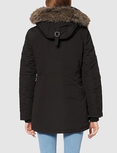 Superdry Womens Everest Faux Fur Hooded Parka Jacket, Black Blue Quilted - Picture 2 of 3